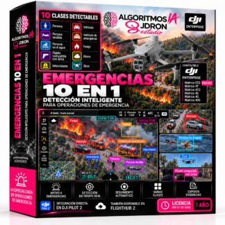 Caja del algoritmo de IA Emergencias 10 en 1 de JDRONESTUDIO para drones DJI Enterprise, licencia de 1 año
