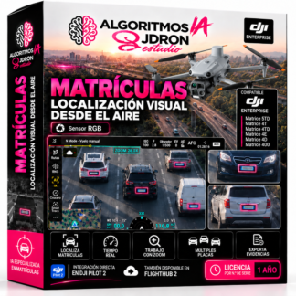 Caja del algoritmo de IA Localización de matrículas desde el aire de JDRONESTUDIO para drones DJI Enterprise, licencia de 1 año