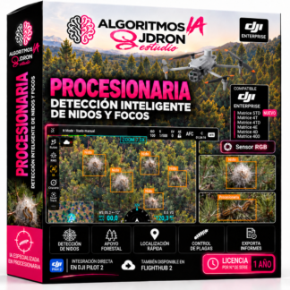 Caja del algoritmo de IA Detección de procesionaria de JDRONESTUDIO para drones DJI Enterprise, licencia de 1 año